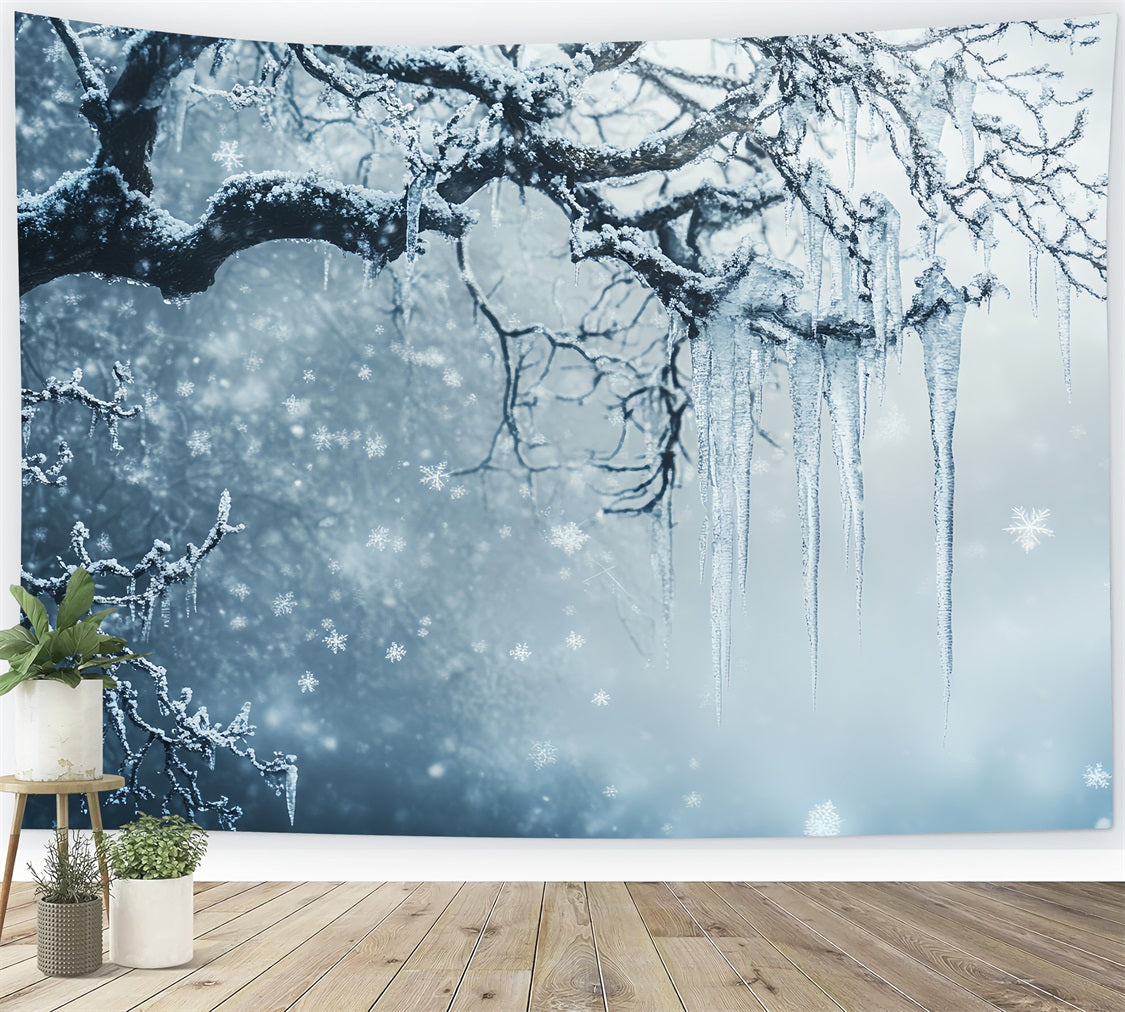 Toile de fond Hiver Branches Enneigées et Chute de Flocons CSH58-33