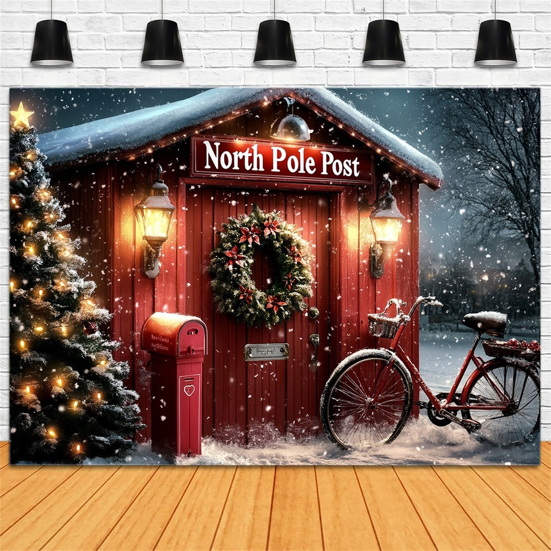 Toile de fond Hiver Pôle Nord Bureau de Poste Rouge avec Couronne CSH58-34