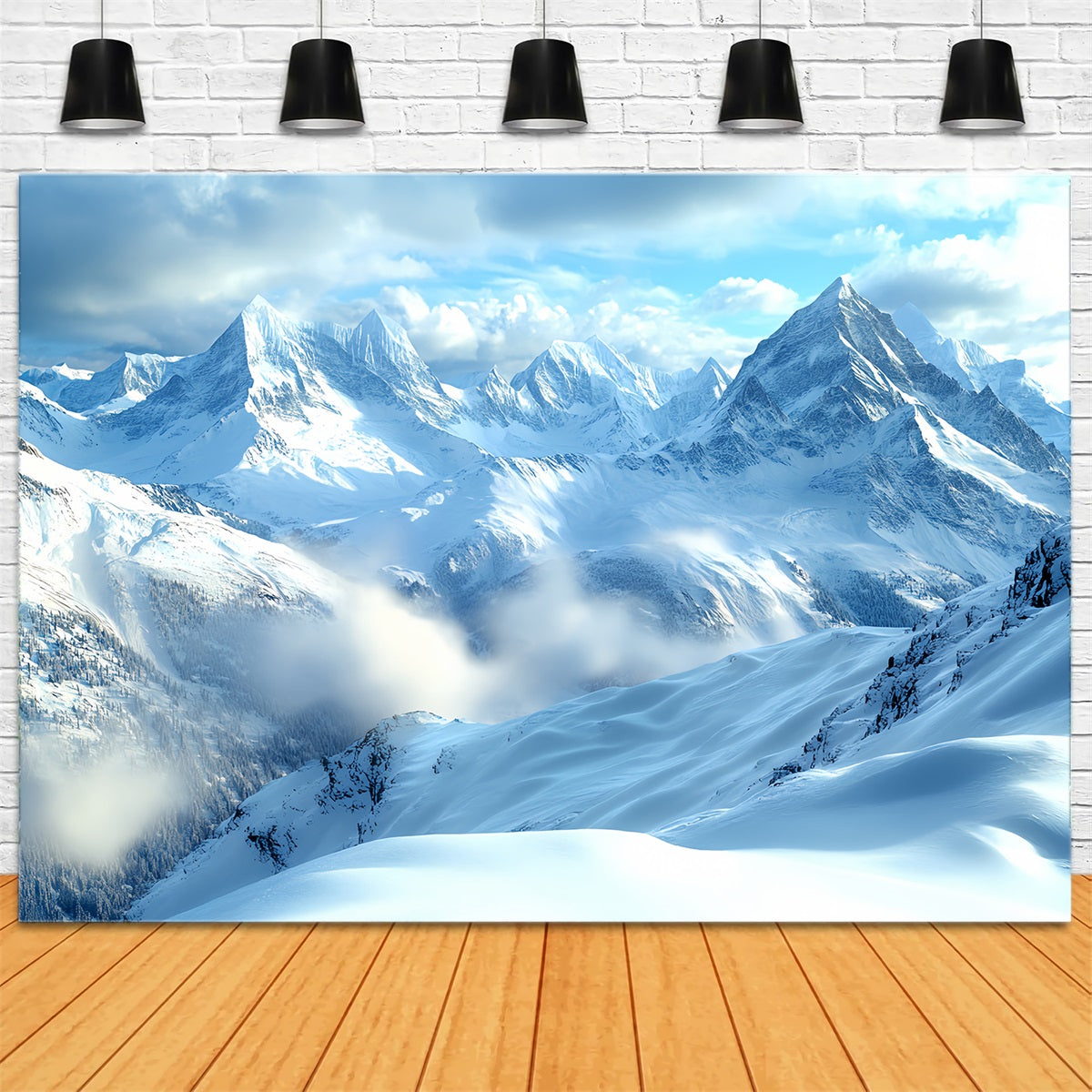 Toile de fond Photo Hiver Ciel Dégagé Montagnes Enneigées CSH58-40