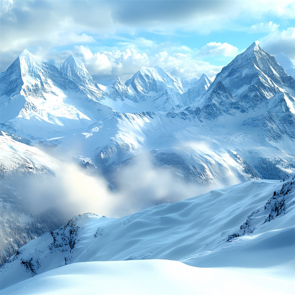 Toile de fond Photo Hiver Ciel Dégagé Montagnes Enneigées CSH58-40