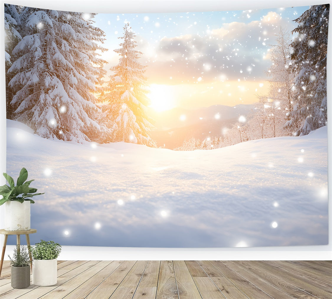 Toile de fond Hiver Forêt de Neige Chaleur Hivernale et Congères Pays des Merveilles CSH58-45