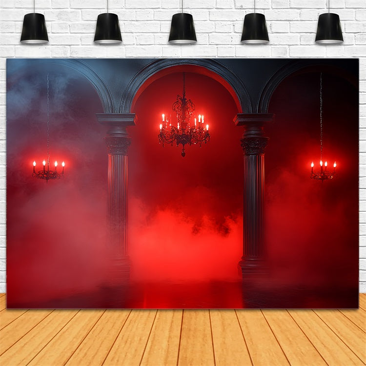 Fond Photo Halloween Brouillard Rouge Gothique Arches Gothiques CSH58-46