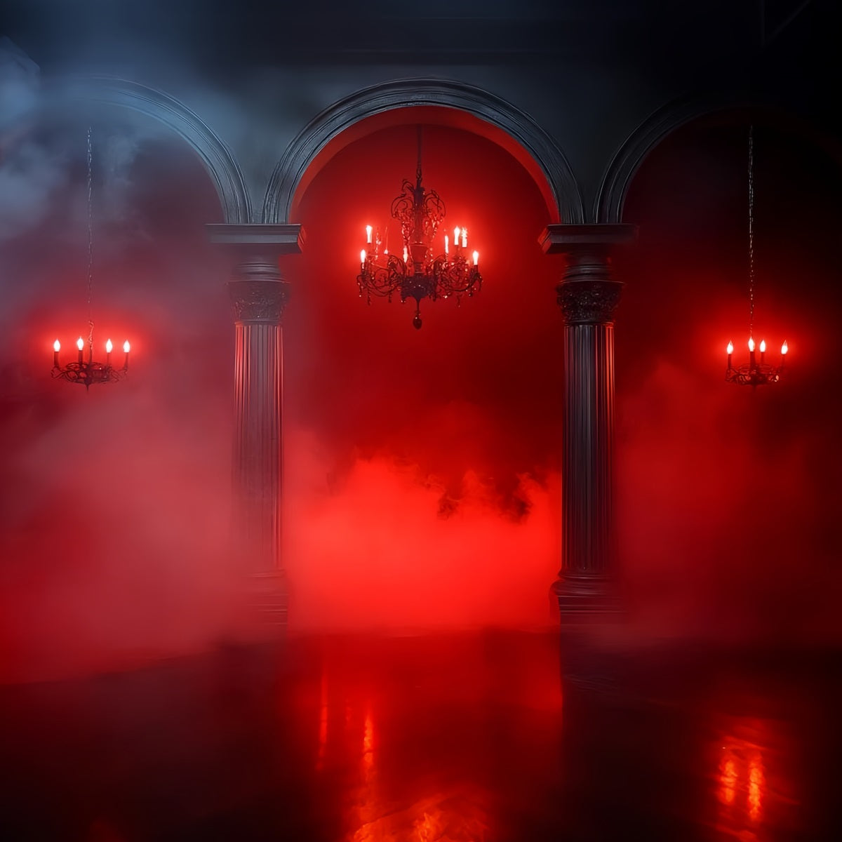 Fond Photo Halloween Brouillard Rouge Gothique Arches Gothiques CSH58-46