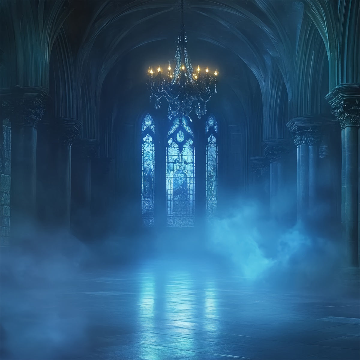 Toile De Fond Halloween Brume Bleue Cathédrale Lueur CSH58-47