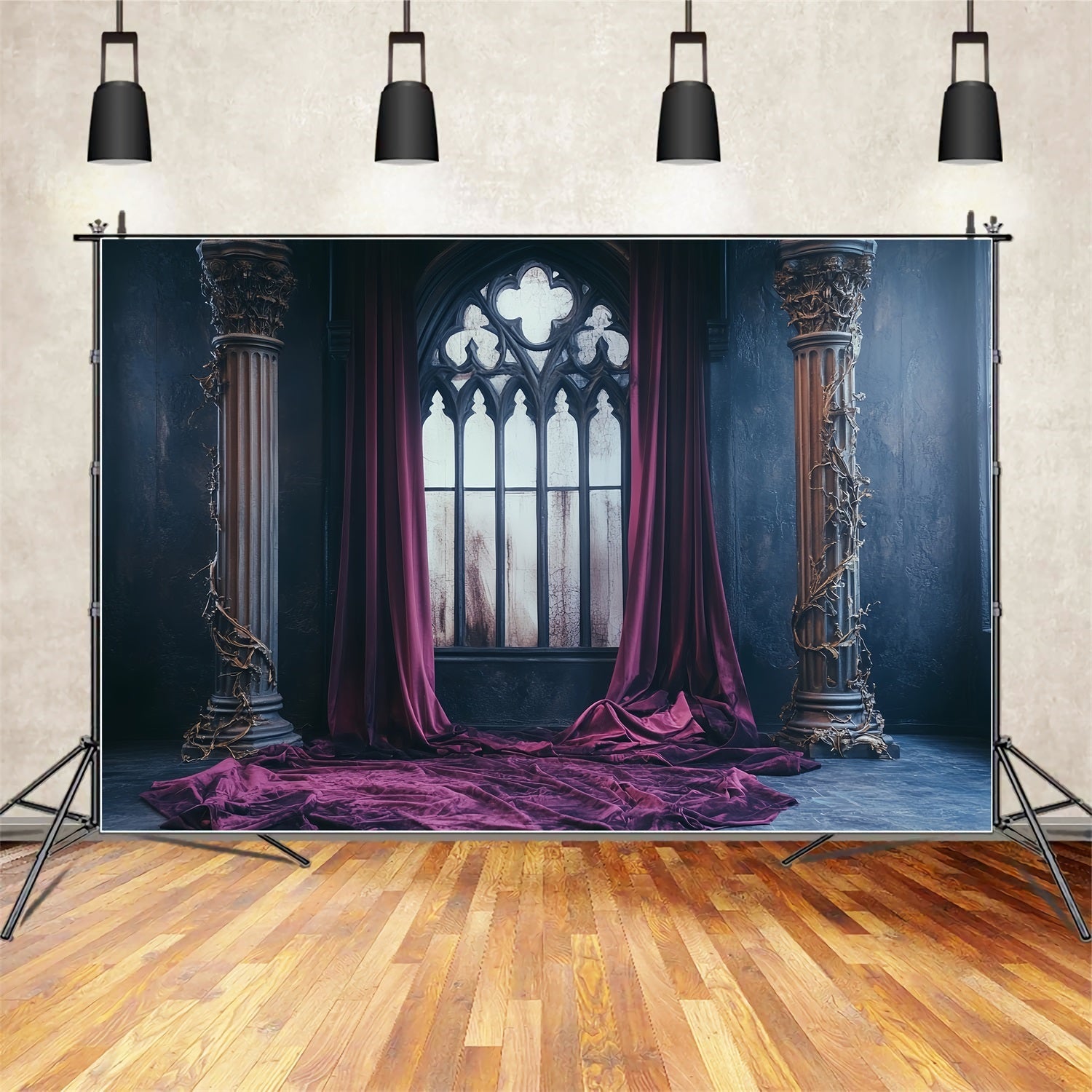 Fond De Photo Halloween Velours Cramoisi Fenêtre Gothique CSH58-52