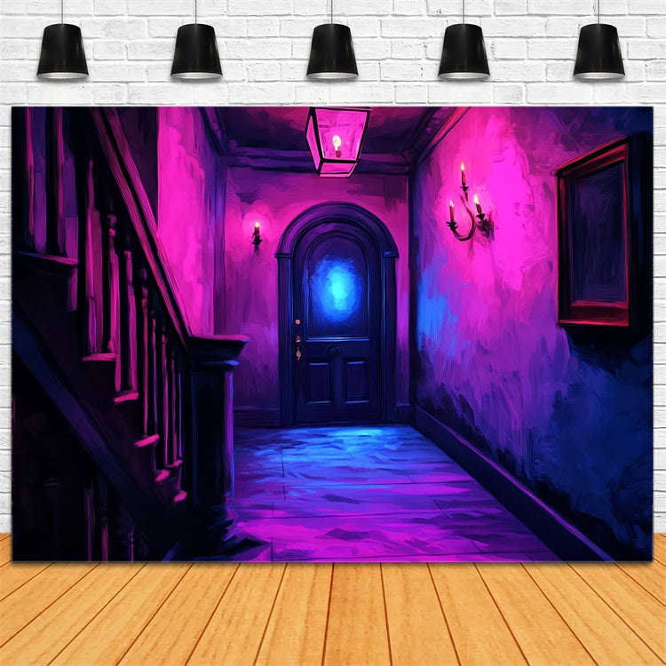 Toile Photo Halloween Néon Effrayant Couloir Hanté Lueur CSH58-53