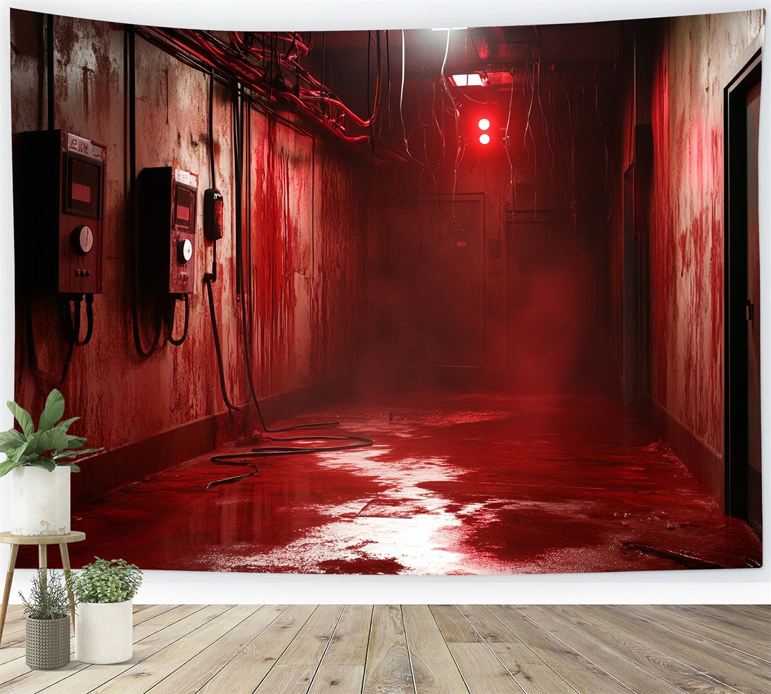 Fond Photo Halloween Industriel Effrayant Couloir Rouge Sang Idées CSH58-54