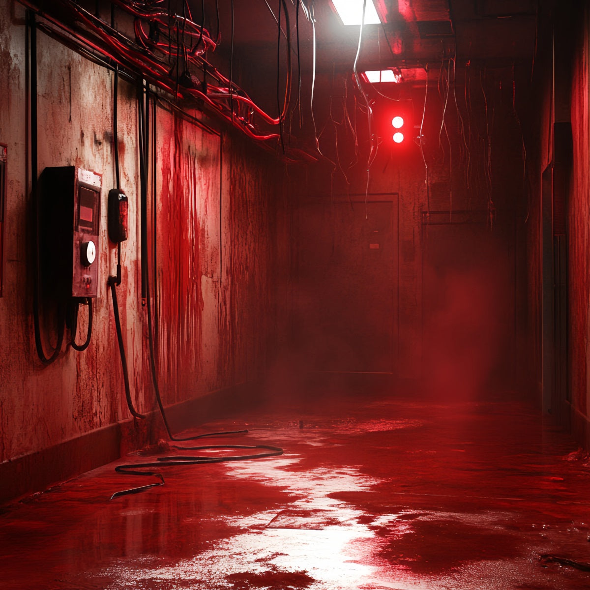 Fond Photo Halloween Industriel Effrayant Couloir Rouge Sang Idées CSH58-54