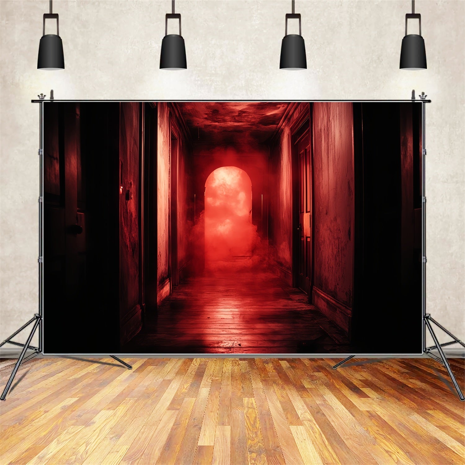 Toile De Fond Halloween Couloir Hanté Brouillard Rouge Effrayant CSH58-55