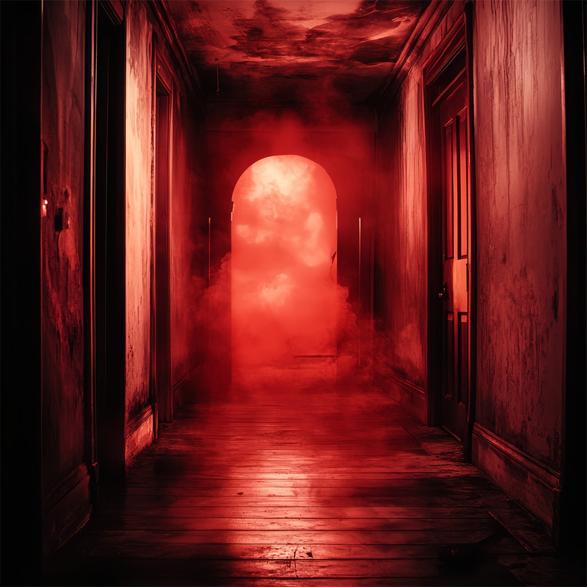 Toile De Fond Halloween Couloir Hanté Brouillard Rouge Effrayant CSH58-55