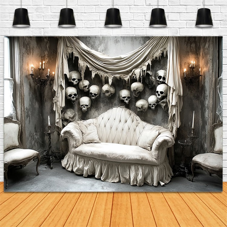 Fond Studio Halloween Canapé Victorien Crâne Mur CSH58-57
