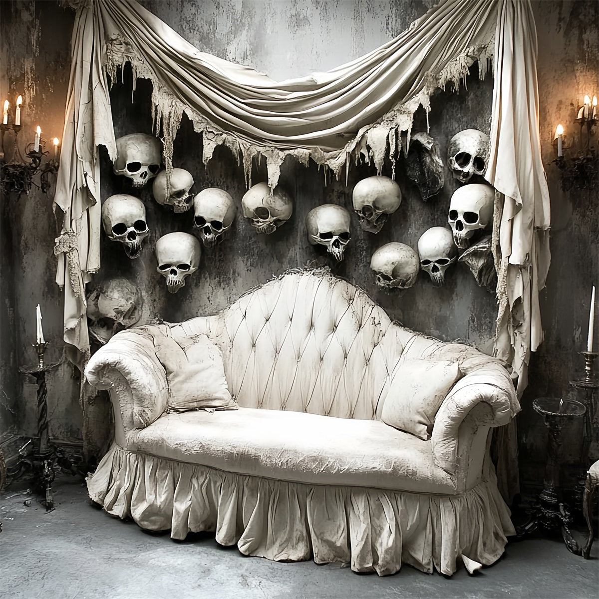 Fond Studio Halloween Canapé Victorien Crâne Mur CSH58-57