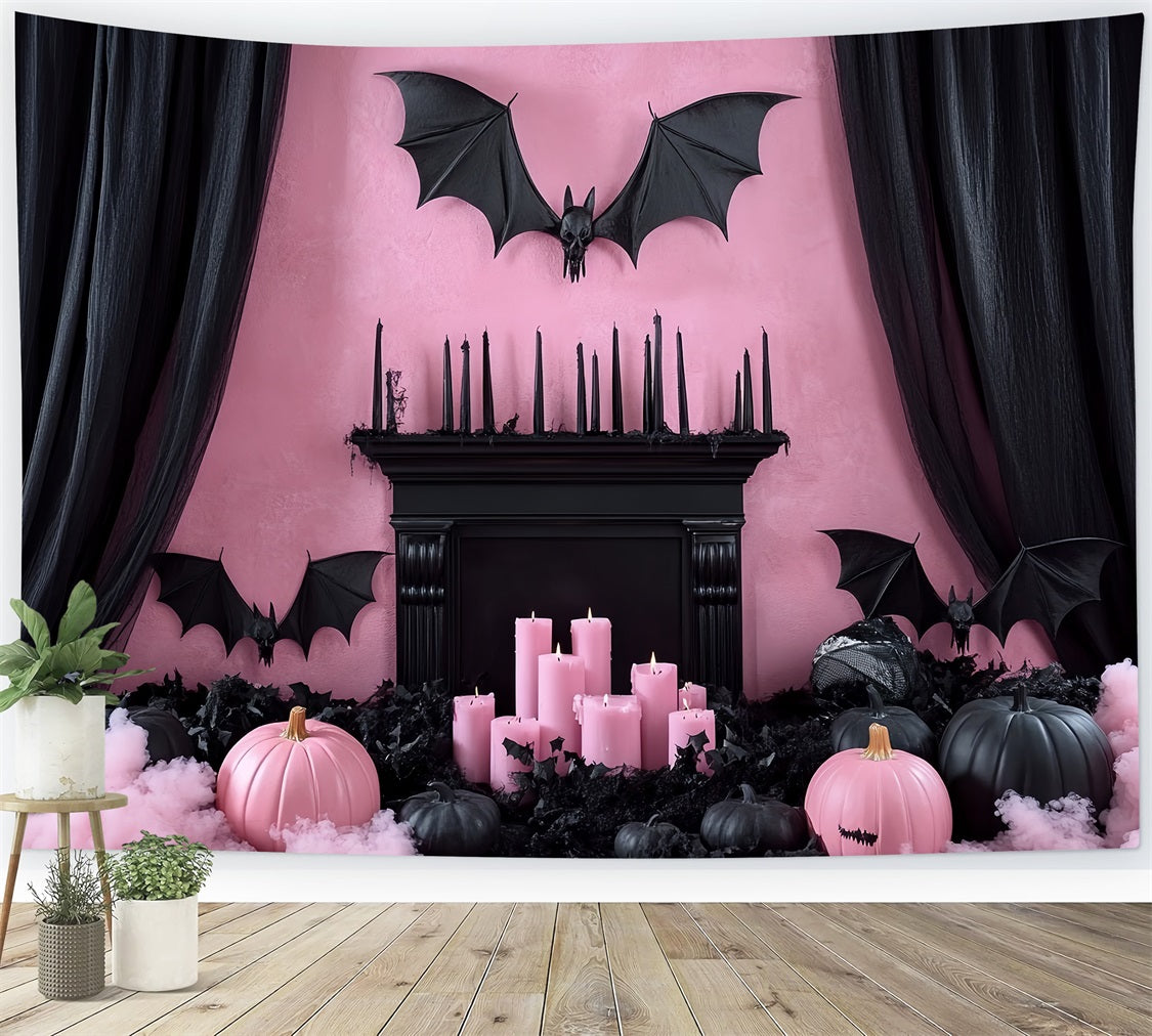 Fond Photo Halloween Cheminée Rose Gothique Manteau Chauve-Souris CSH58-61