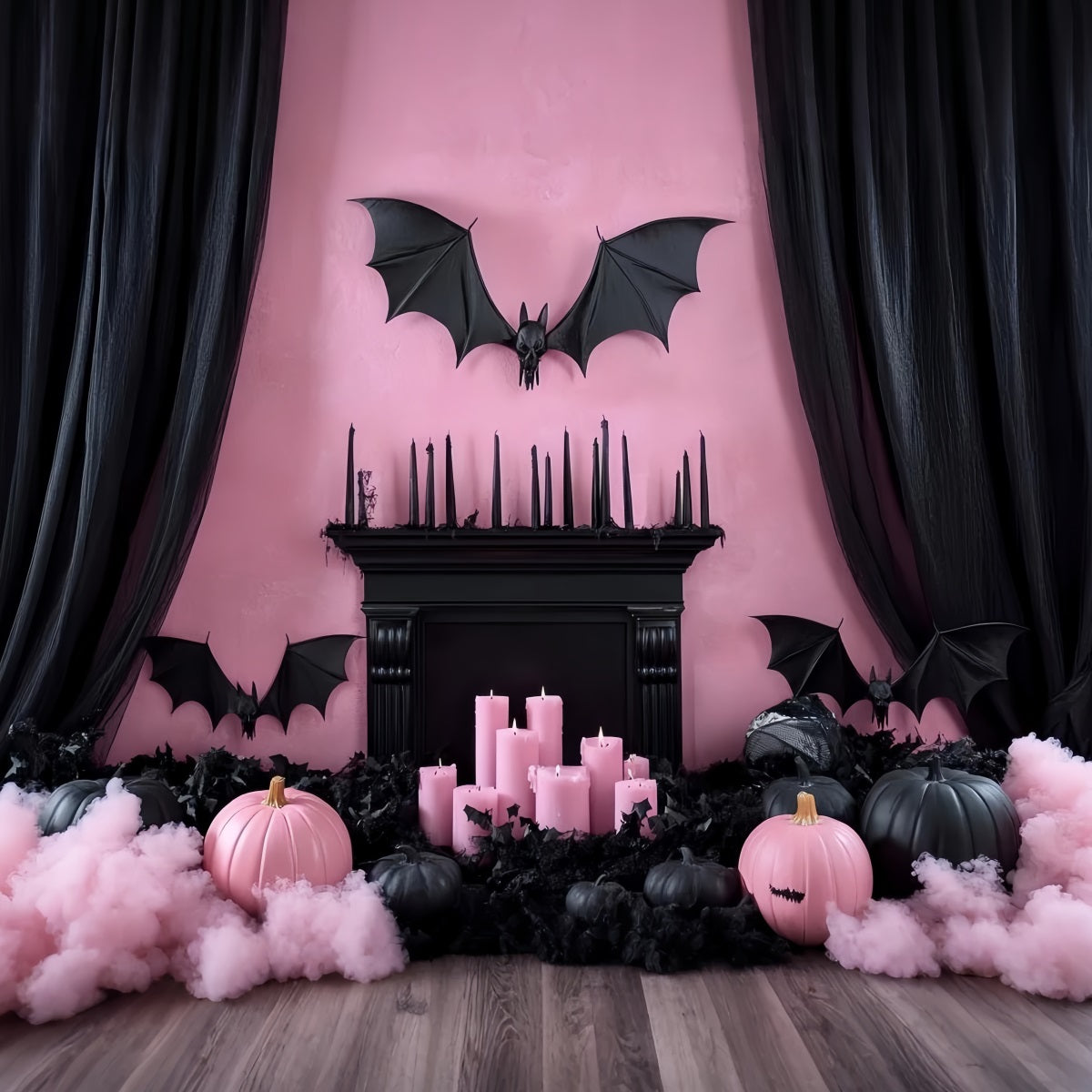 Fond Photo Halloween Cheminée Rose Gothique Manteau Chauve-Souris CSH58-61
