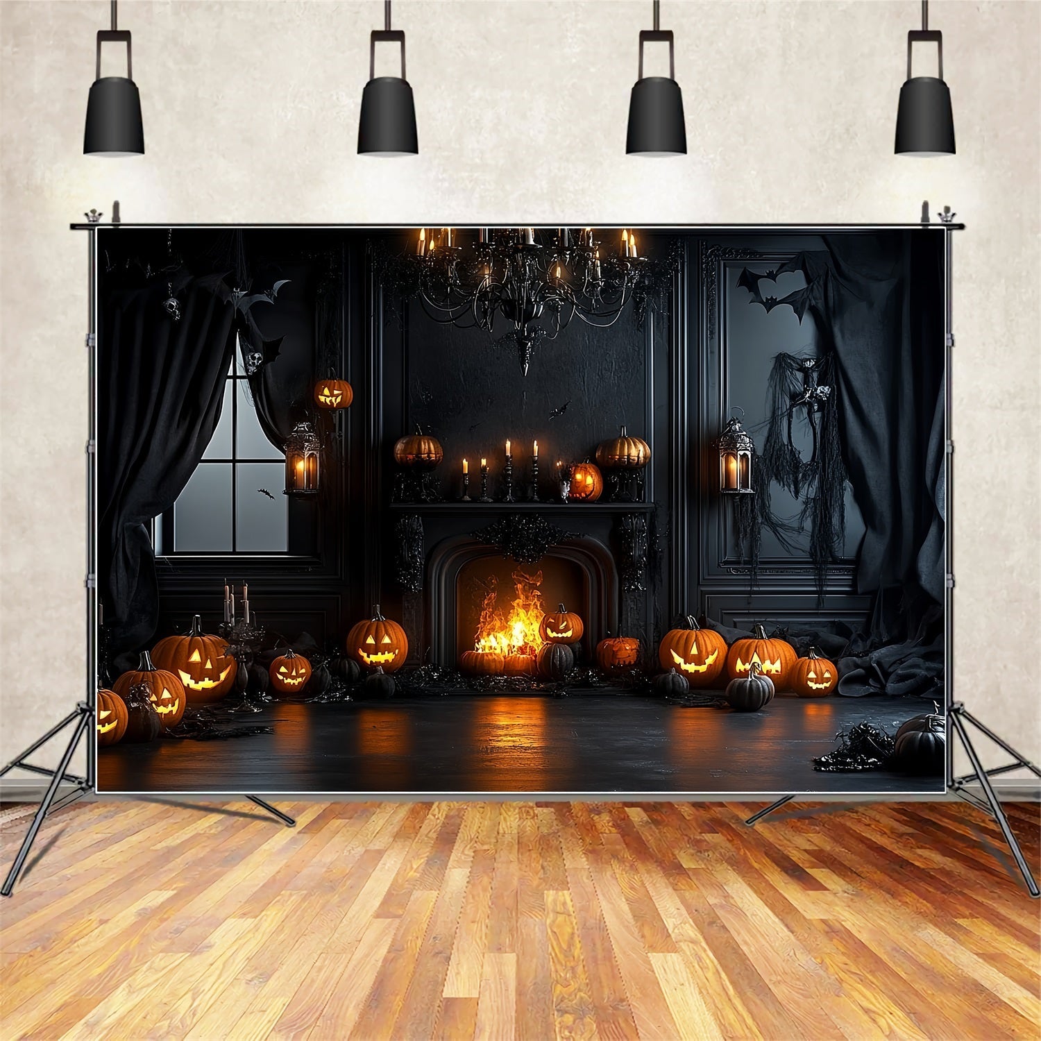 Toile Photo Halloween Citrouille Cheminée Chambre Gothique CSH58-66