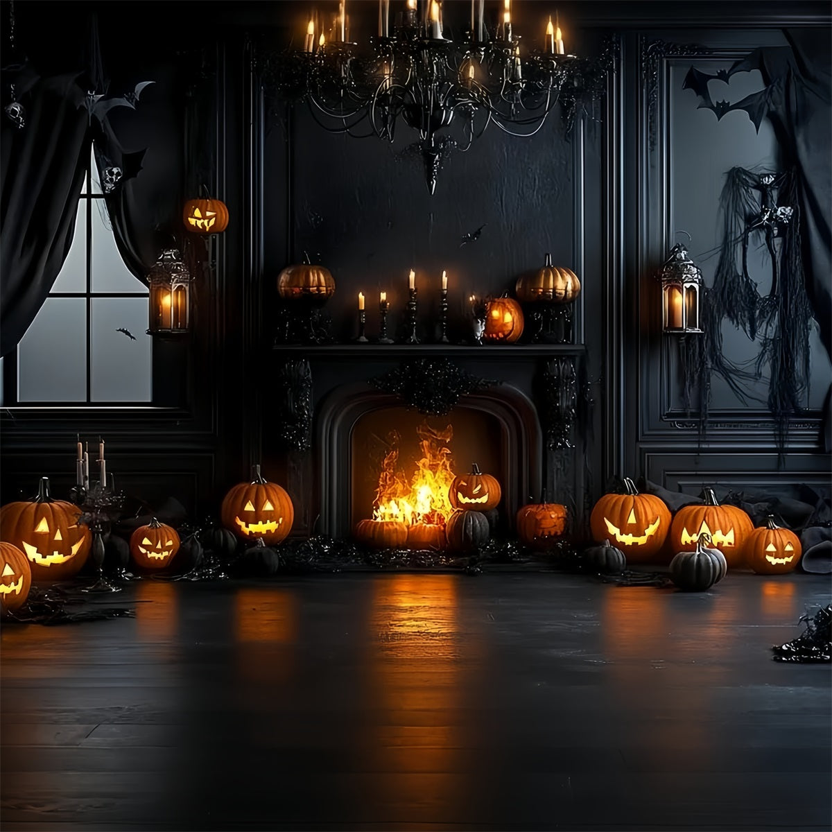 Toile Photo Halloween Citrouille Cheminée Chambre Gothique CSH58-66