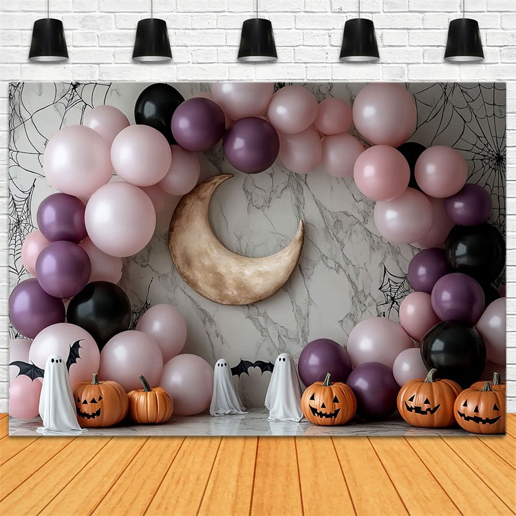 Fond Photo Halloween Arche Lune Ballons Roses Idées CSH58-67