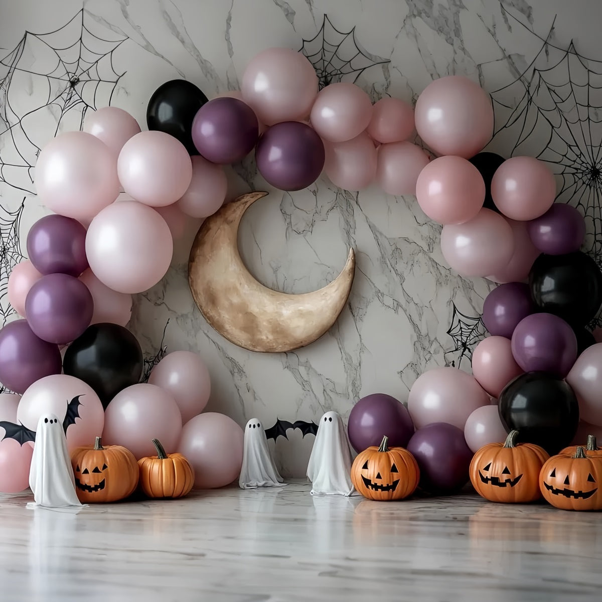 Fond Photo Halloween Arche Lune Ballons Roses Idées CSH58-67
