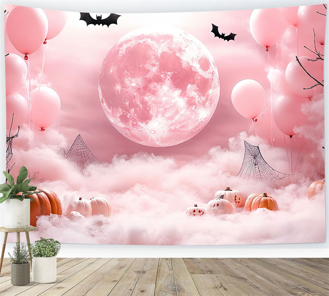 Toile De Fond Halloween Lueur Rose Brouillard Citrouilles CSH58-68