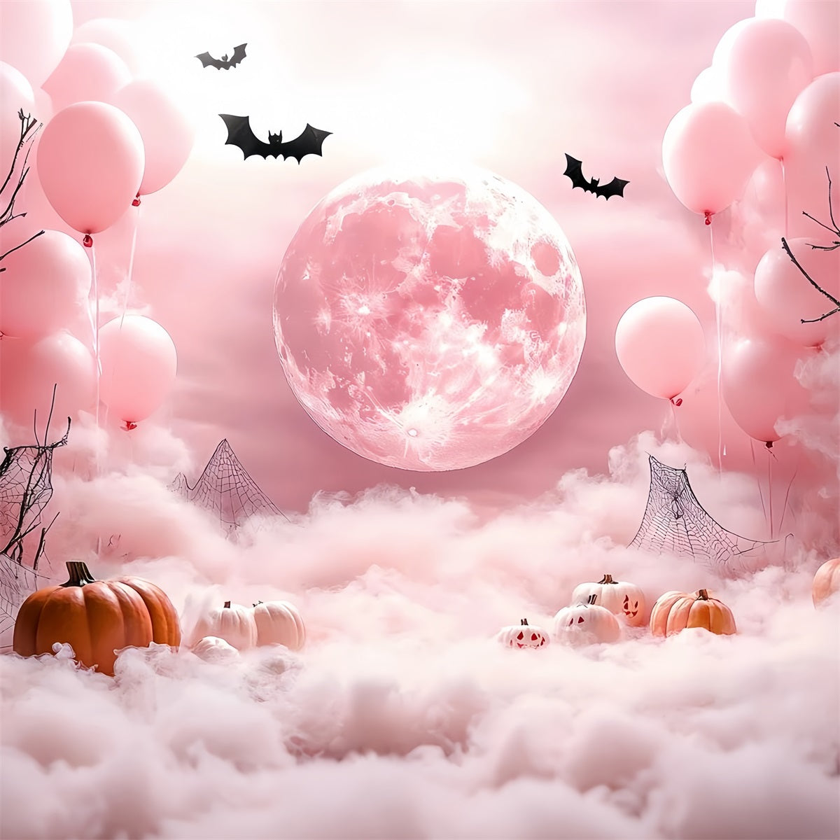 Toile De Fond Halloween Lueur Rose Brouillard Citrouilles CSH58-68