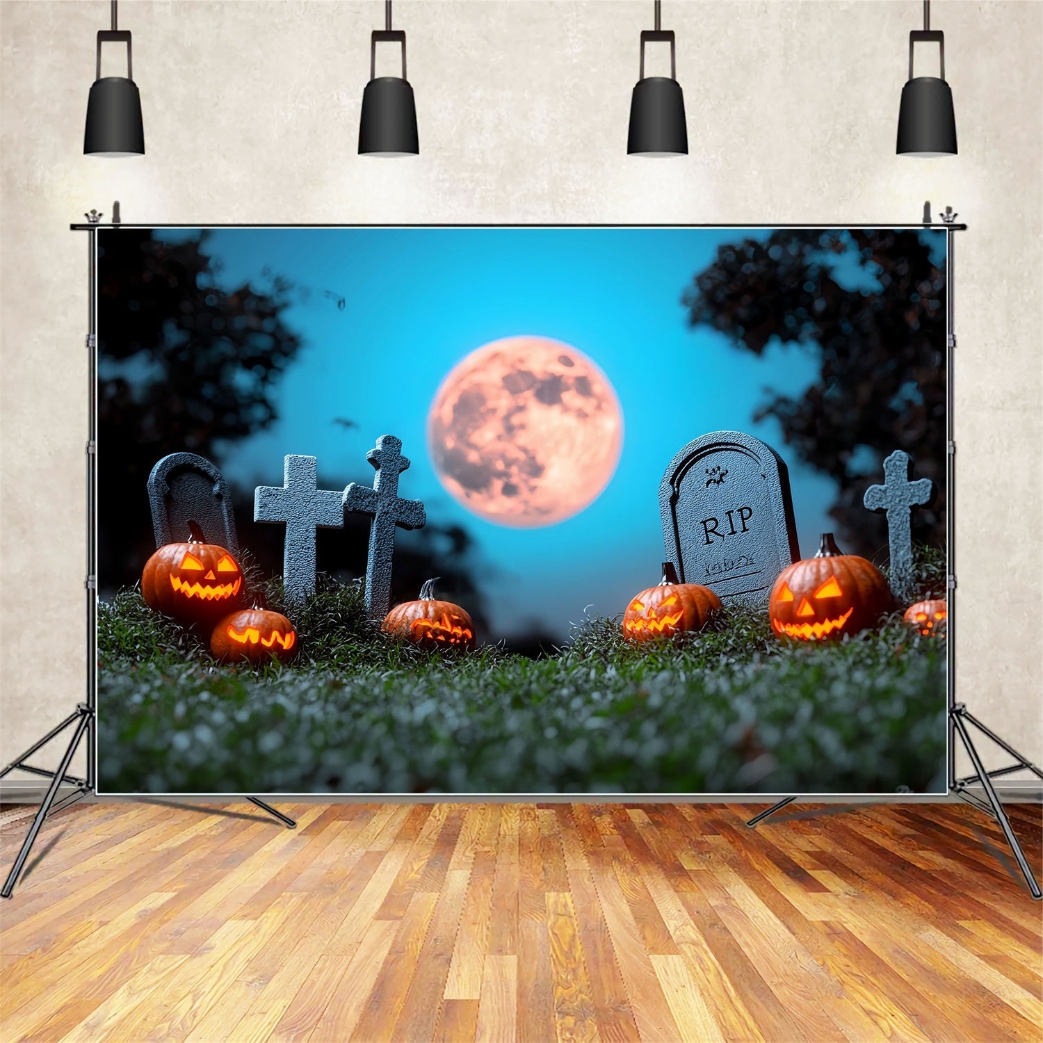 Toile Halloween Cimetière Citrouilles Pleine Lune CSH58-69