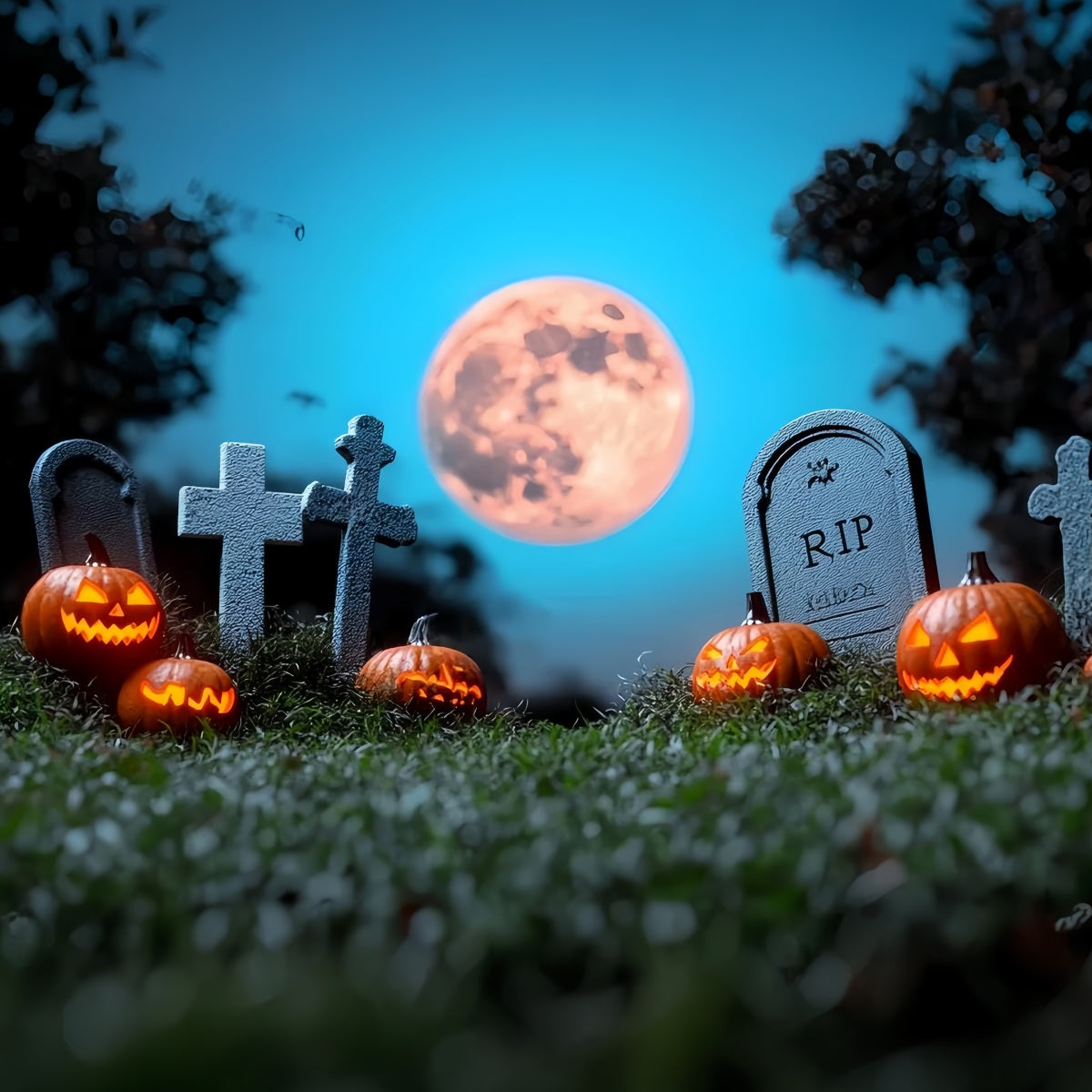Toile Halloween Cimetière Citrouilles Pleine Lune CSH58-69