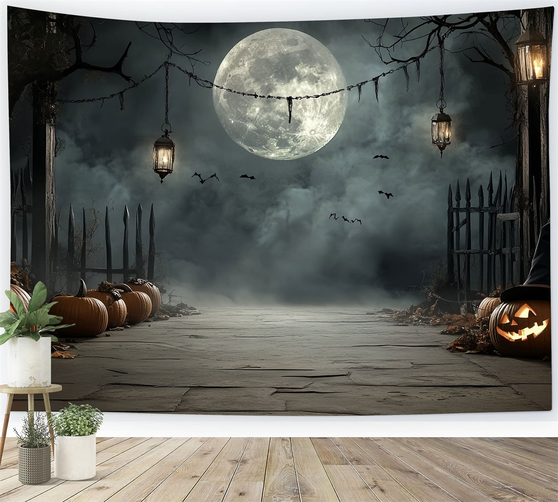 Toile Photo Halloween Lanterne Citrouille Allée Clair De Lune Idées CSH58-72