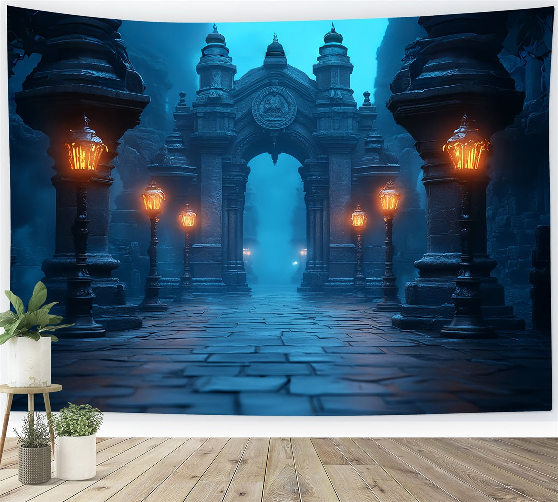 Toile Halloween Allée Arche Lanternes Brumeuses CSH58-75