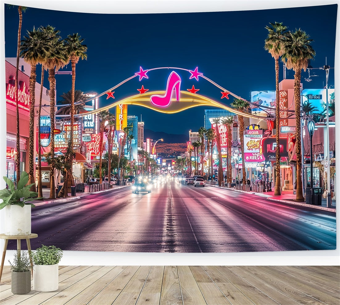 Toile de fond Las Vegas Rue Néon Talons Aiguilles Roses Disco CSH58-8