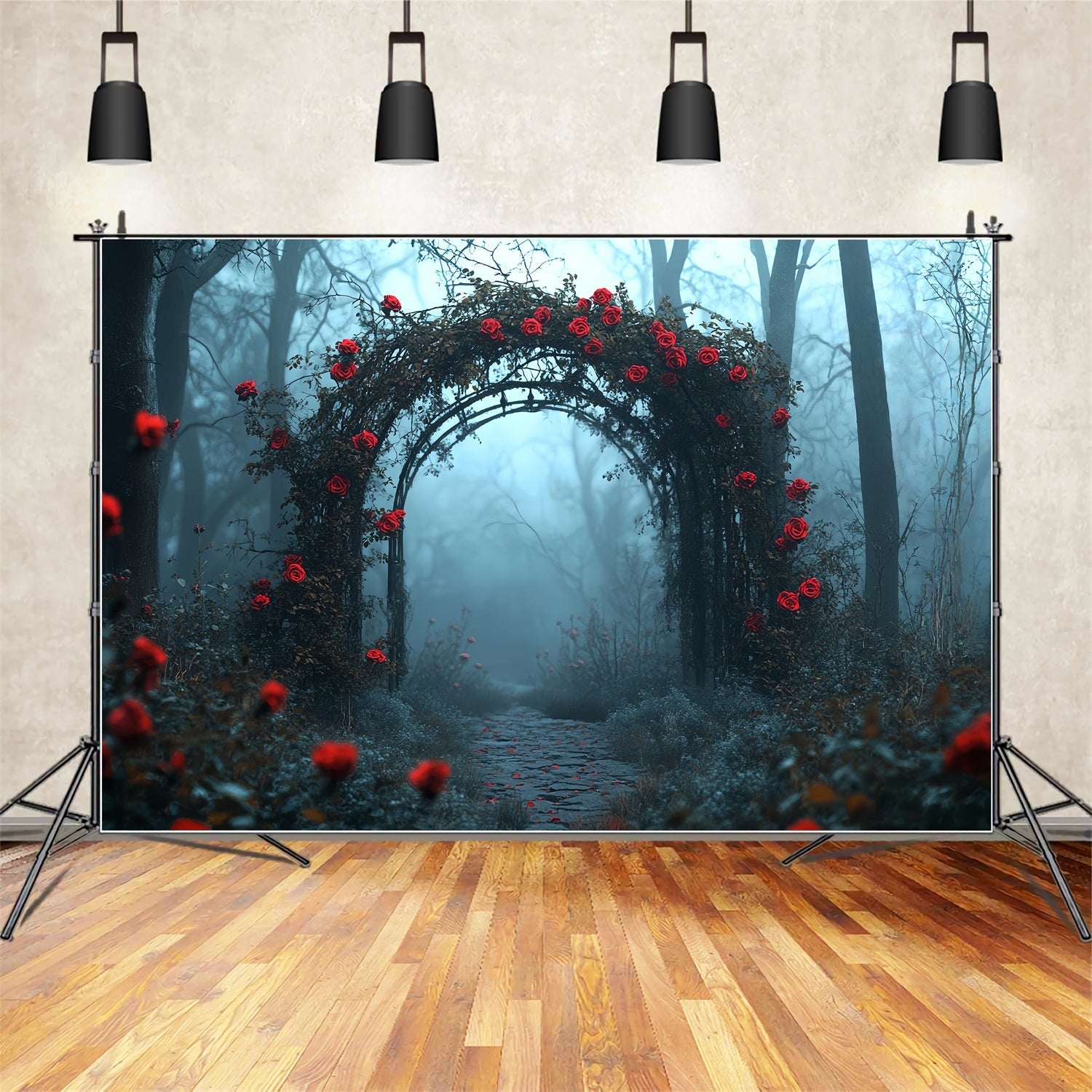 Toile De Fond Halloween Arche Gothique Rose Rouge CSH58-80