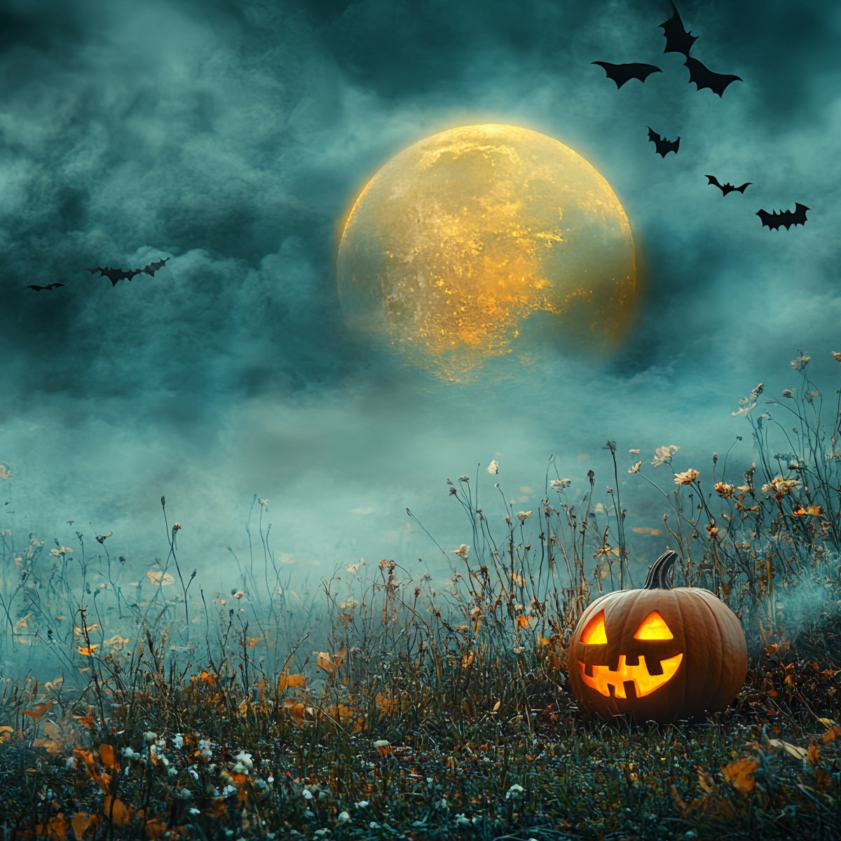 Toile Halloween Citrouille Nuit Ciel Éclairé Par Lune CSH58-81