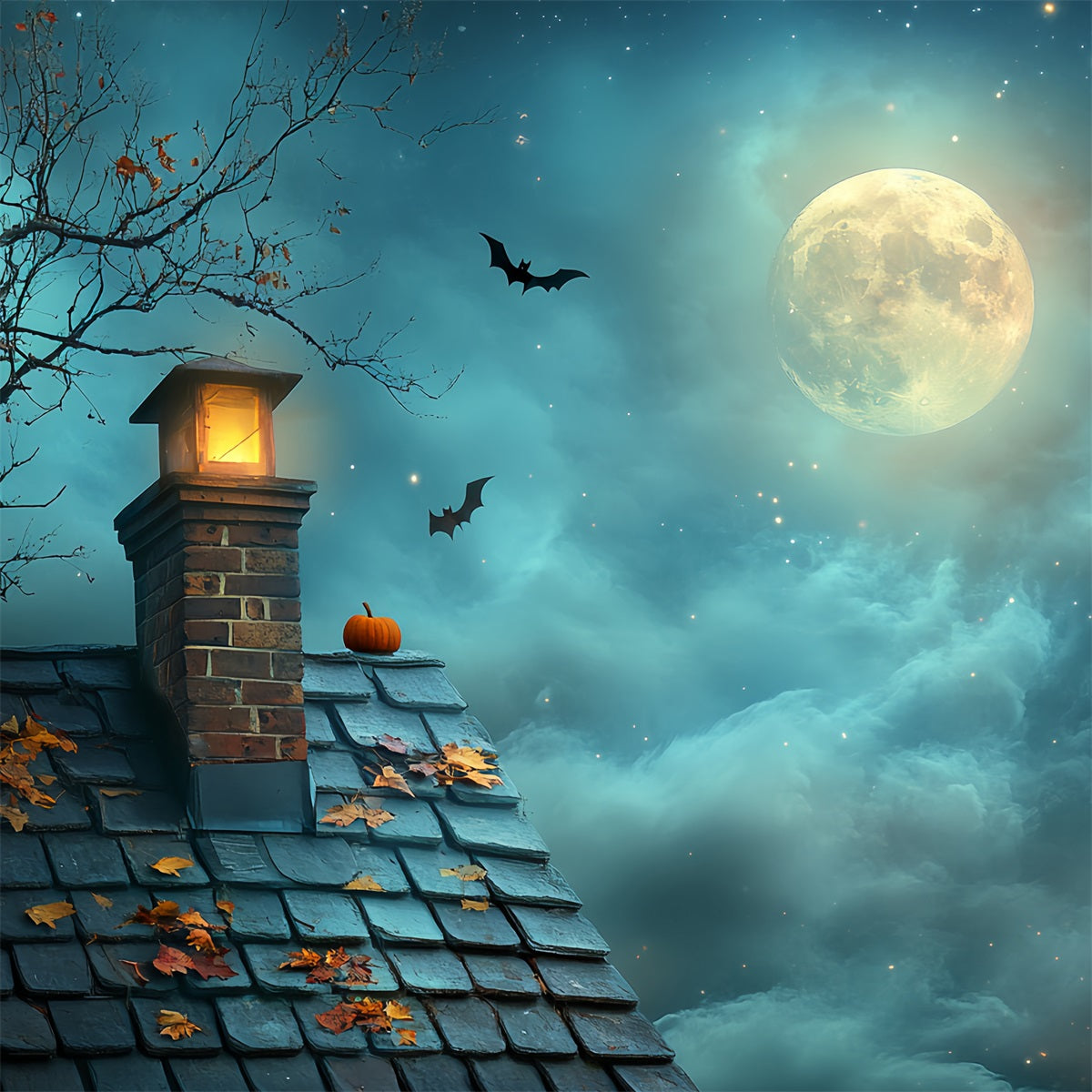 Fond Studio Halloween Toit Citrouille Nuit Étoilée Lune CSH58-82
