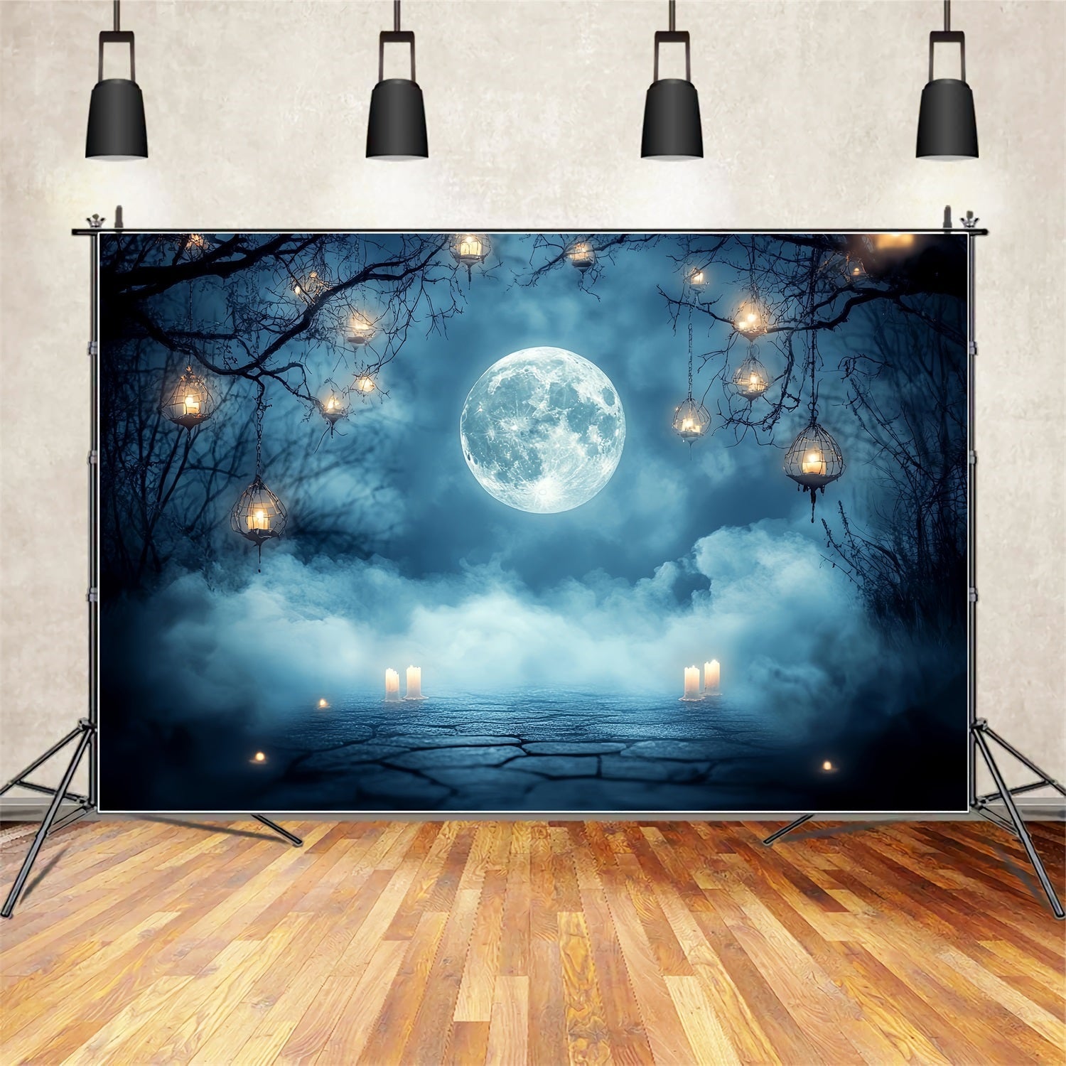 Toile Halloween Pleine Lune Brume Lanternes Bougies CSH58-87