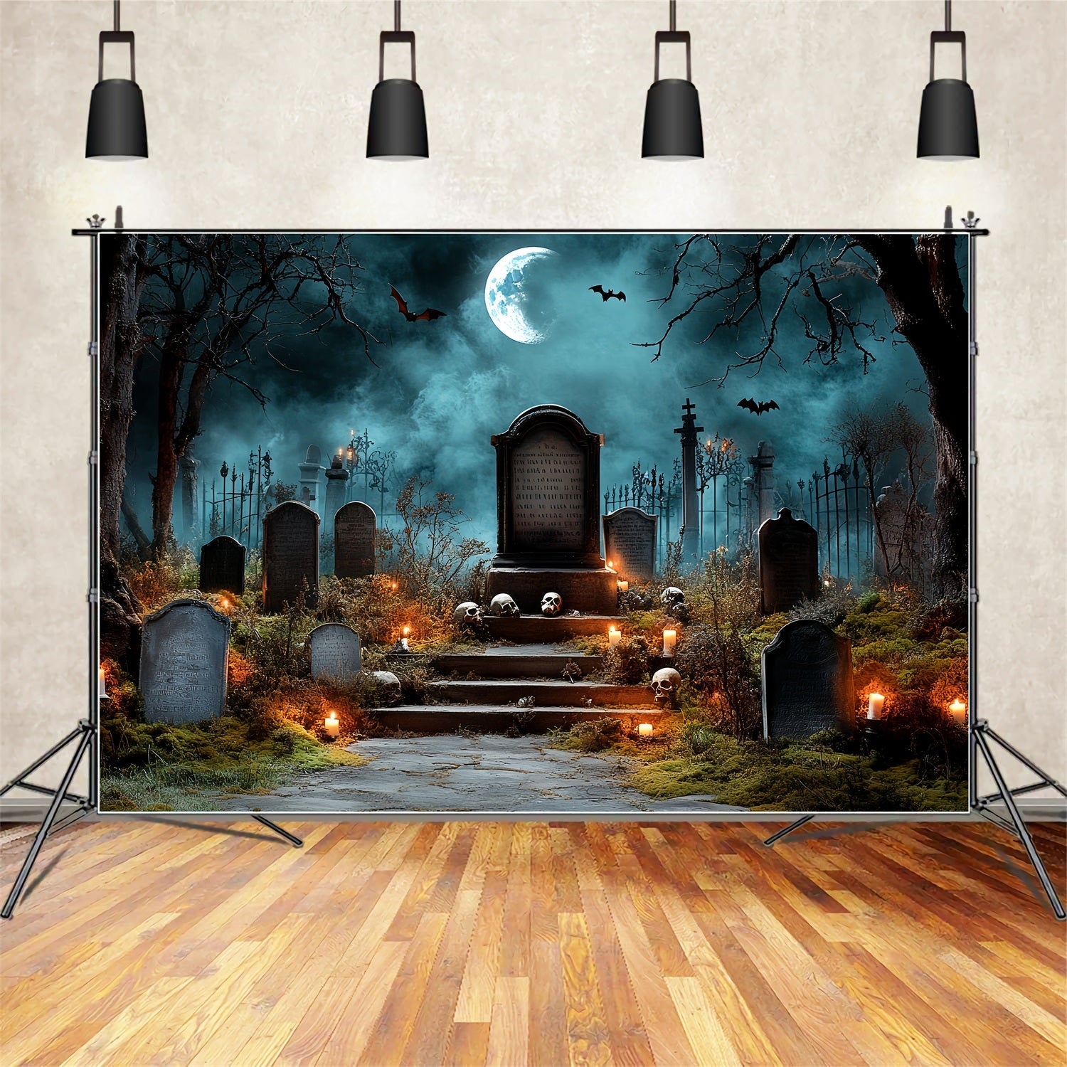 Toile Photo Halloween Tombes Effrayantes Nuit Chauves-Souris CSH58-90