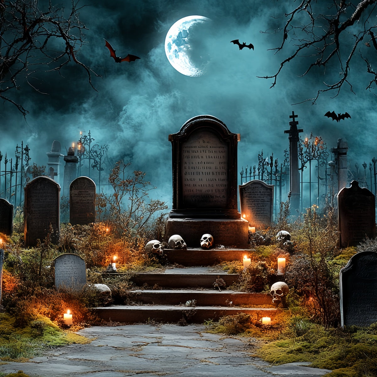 Toile Photo Halloween Tombes Effrayantes Nuit Chauves-Souris CSH58-90