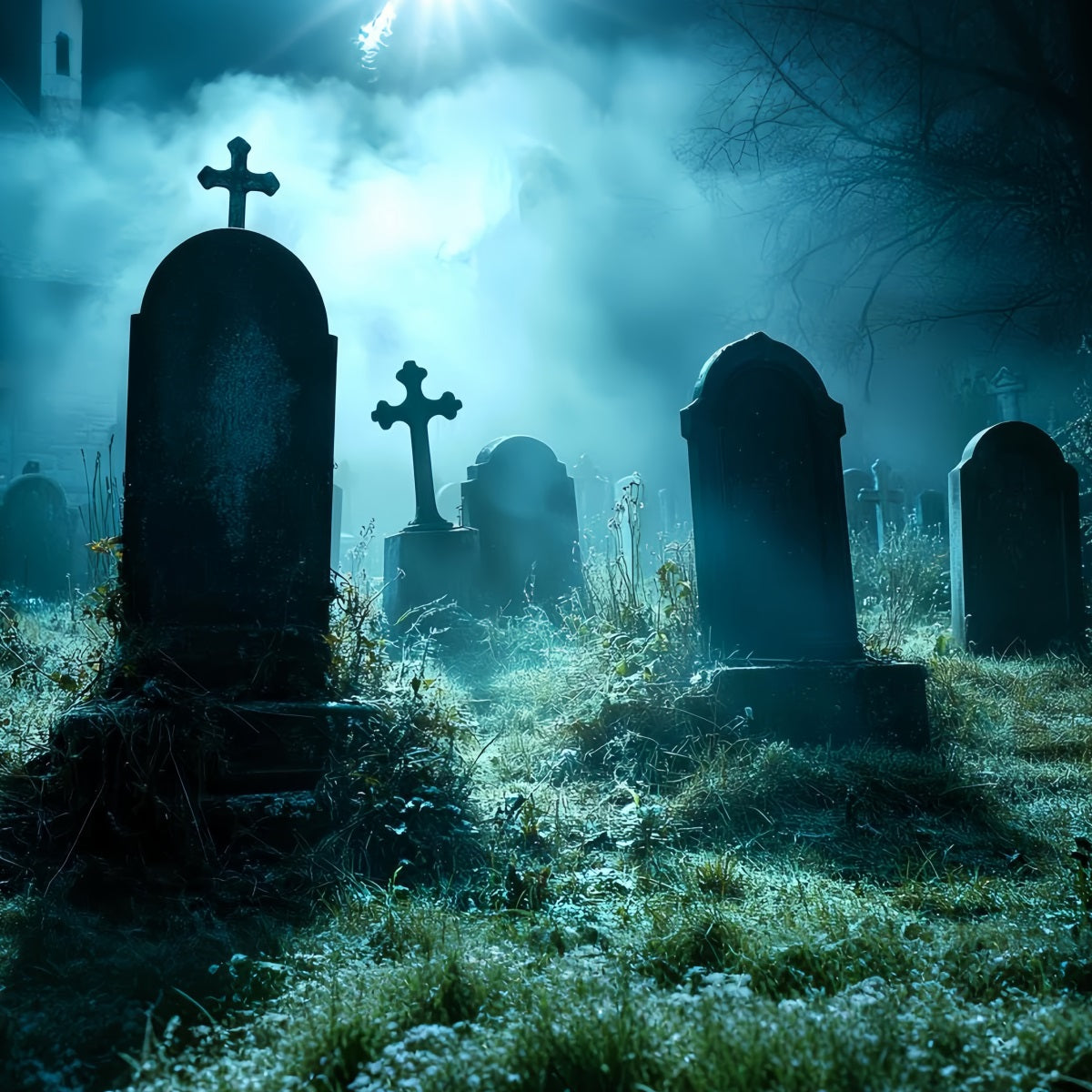 Fond Studio Halloween Cimetière Brume Minuit Croix CSH58-94