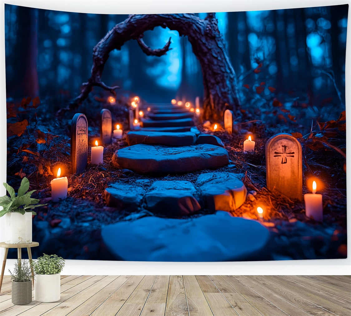 Toile Photo Halloween Tombes Illuminées Sentier Forêt CSH58-96