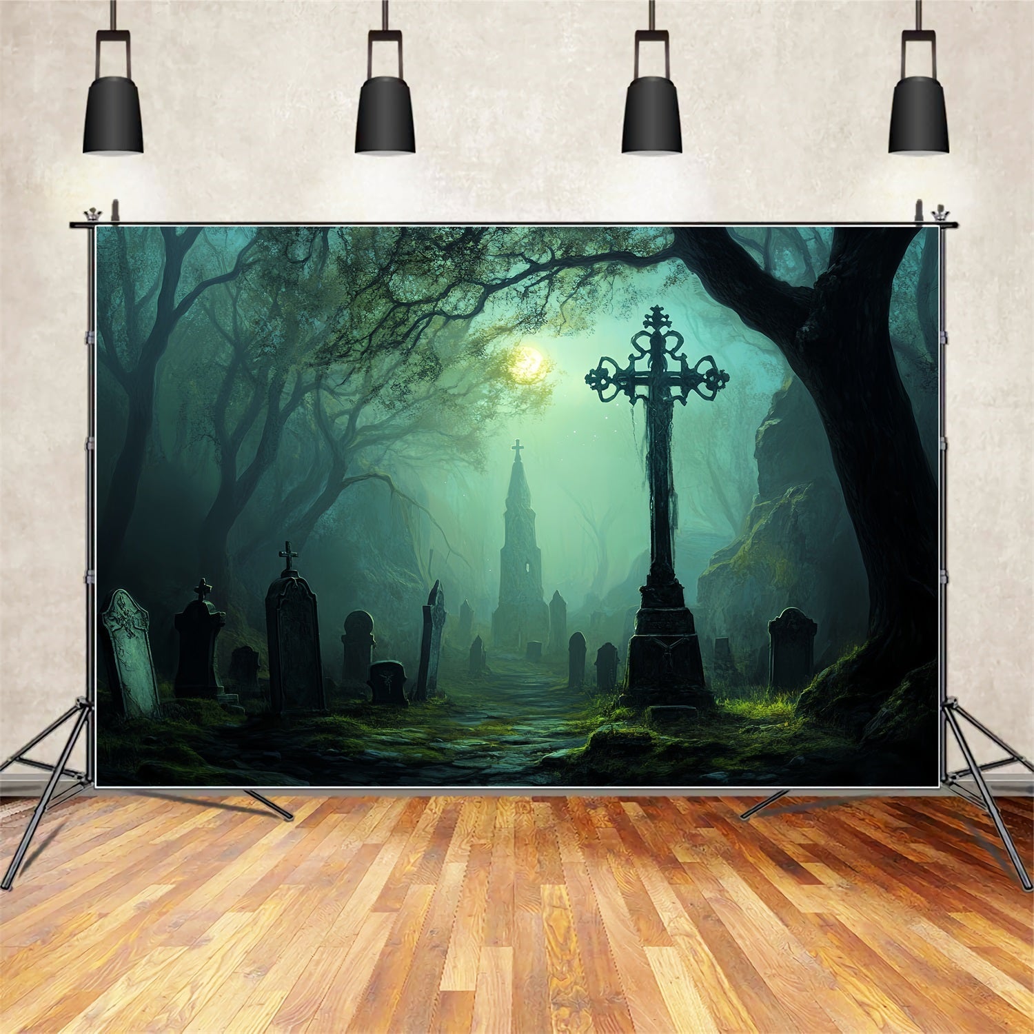 Fond Photo Halloween Sentier Cimetière Hanté Clair De Lune CSH58-97