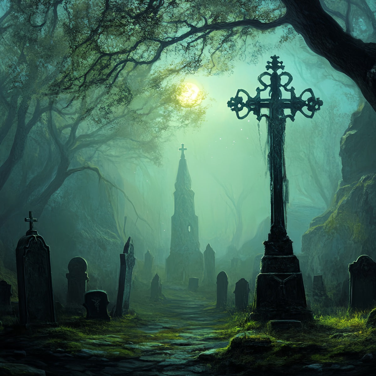 Fond Photo Halloween Sentier Cimetière Hanté Clair De Lune CSH58-97