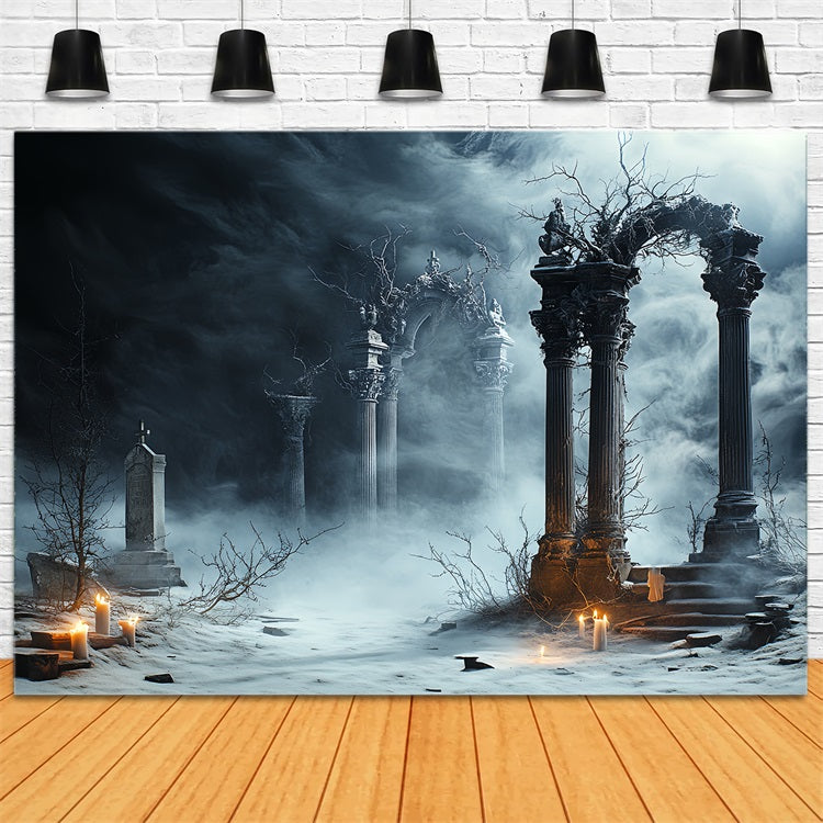 Toile Halloween Ruines Gothiques Illuminées Bougies Pour Photos CSH58-99