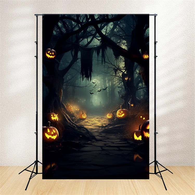 Toile de fond Forêt Effrayante Sentier Citrouille Hantée Halloween CSH6-109