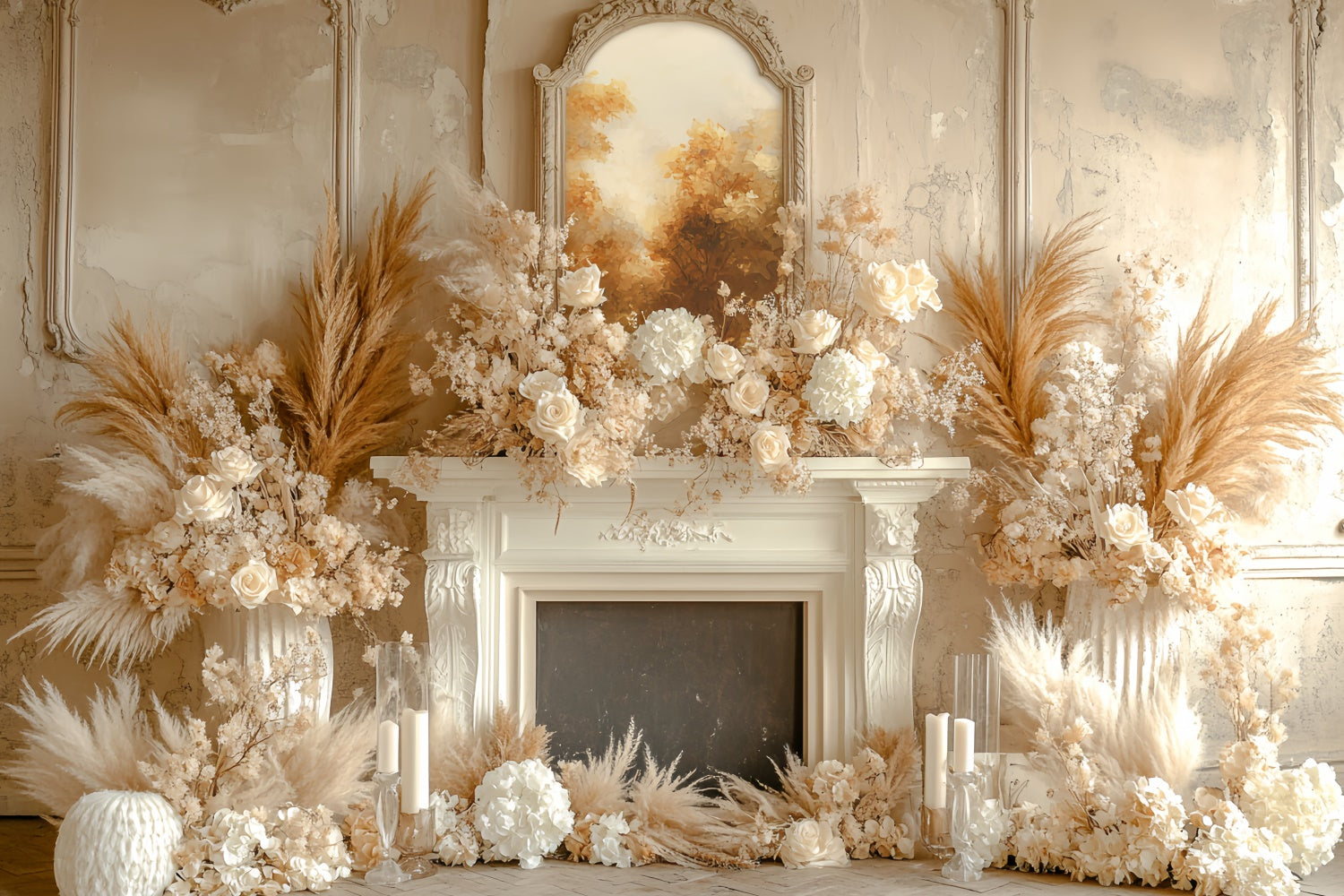 Toile de fond Automne Coin Bohème Foyer Fleuri Crème CSH6-183