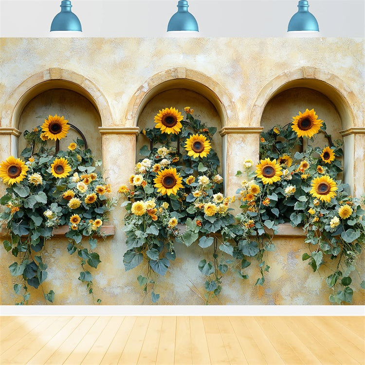 Toile de fond Photo Automne Arche Ensoleillée et Tournesols CSH6-188