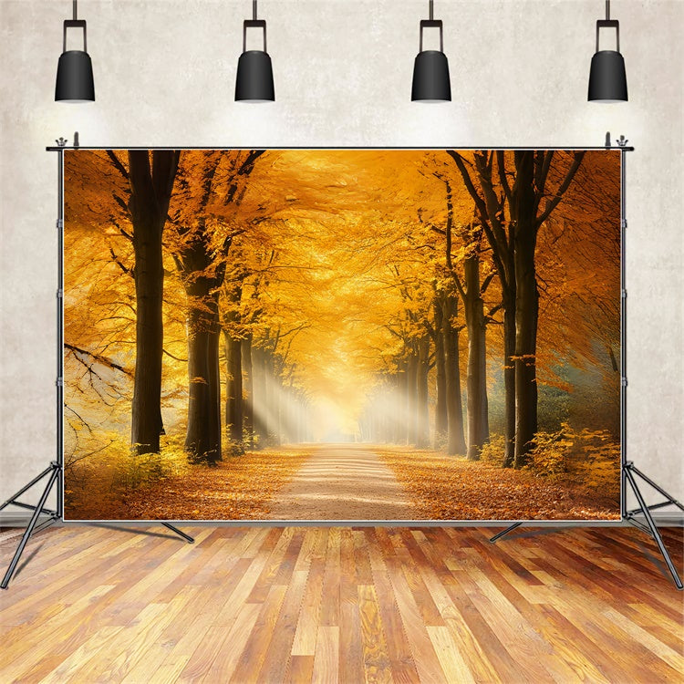 Toile de fond Automne Sentier Ambre Ensoleillé et Feuilles d’Automne CSH6-191