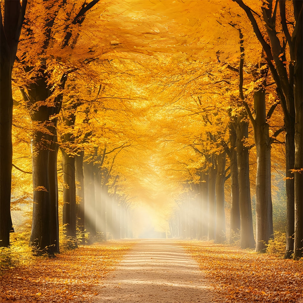 Toile de fond Automne Sentier Ambre Ensoleillé et Feuilles d’Automne CSH6-191
