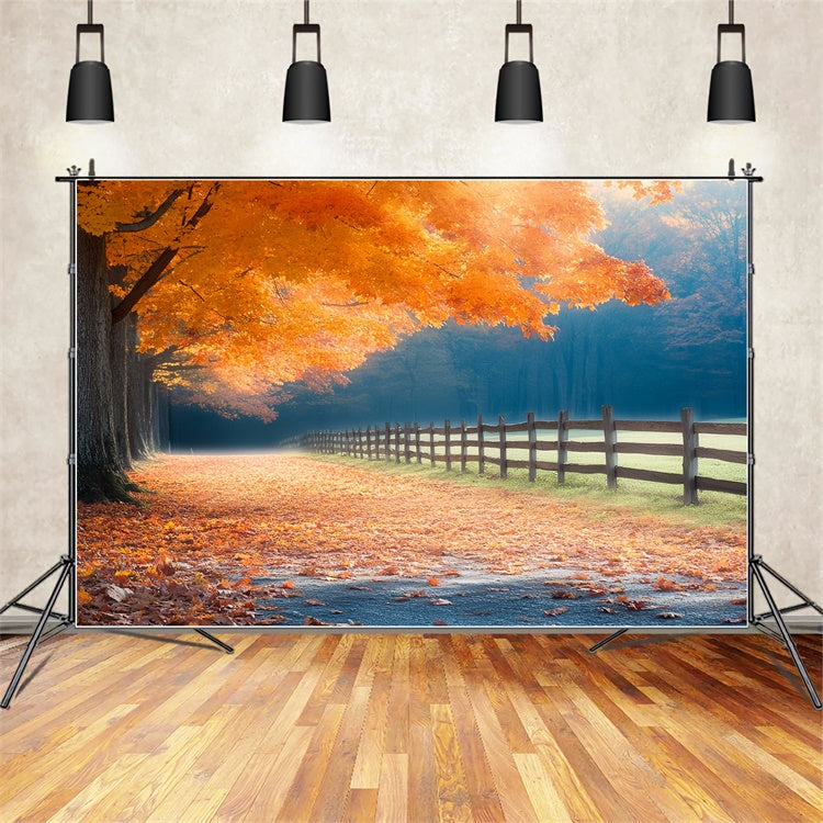 Toile de fond Automne Clôture Rustique et Sentier Forêtier CSH6-195