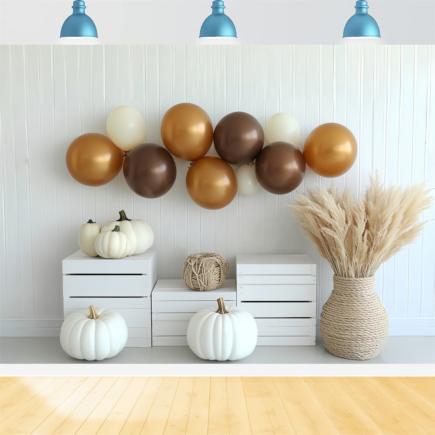 Toile de fond Photo Automne Citrouilles Crème et Ballons Bohème CSH6-196