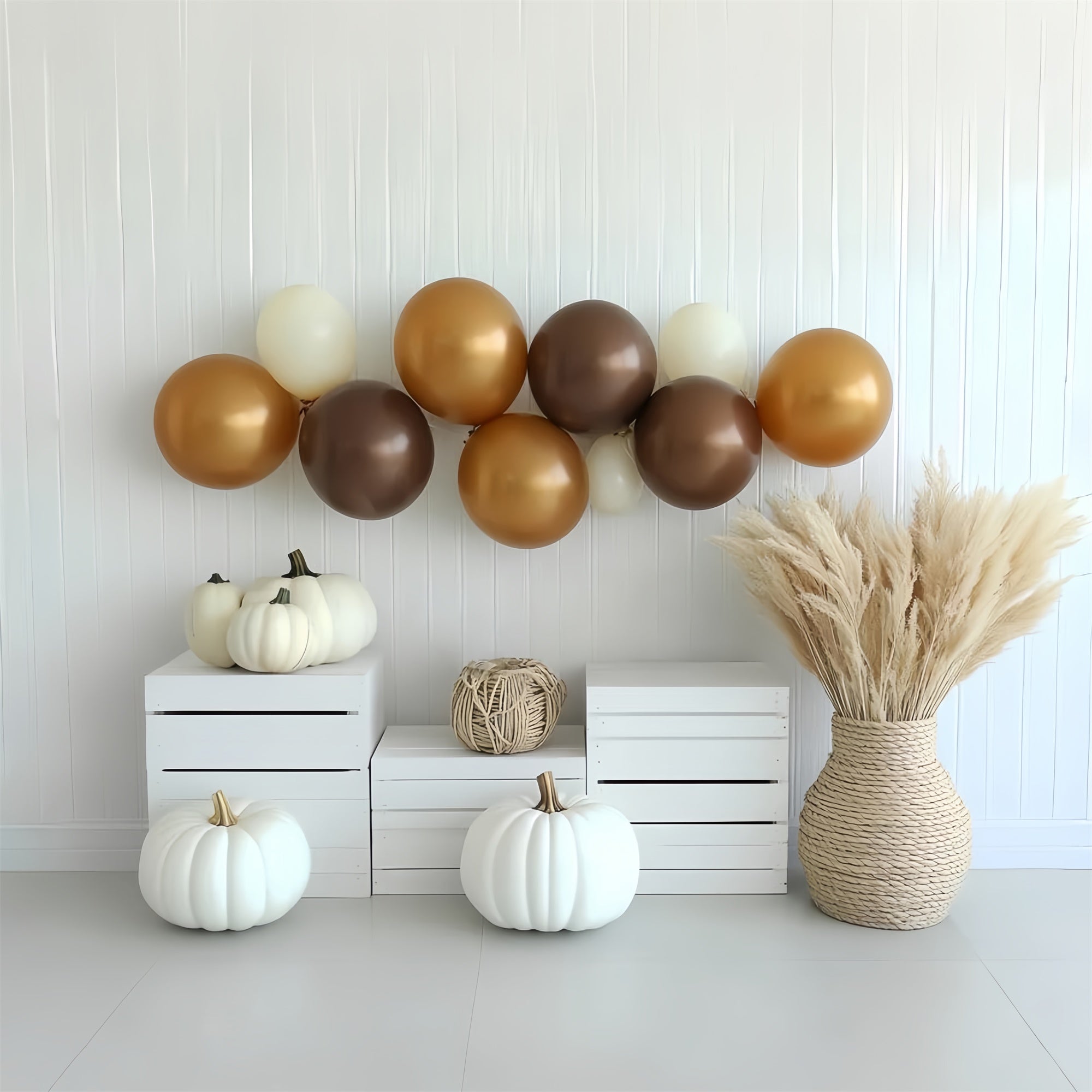 Toile de fond Photo Automne Citrouilles Crème et Ballons Bohème CSH6-196