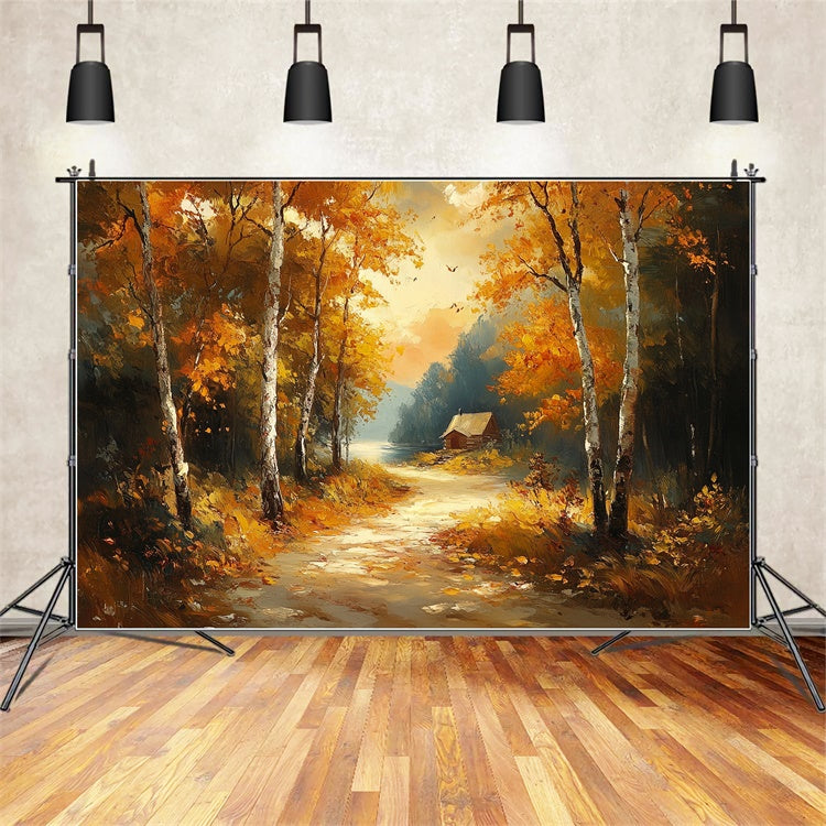 Toile de fond Automne Chalet Brumeux au Bord du Lac CSH6-199