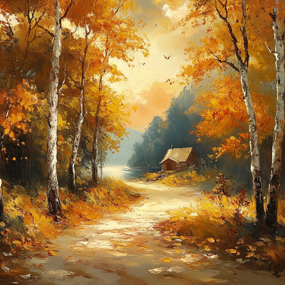 Toile de fond Automne Chalet Brumeux au Bord du Lac CSH6-199